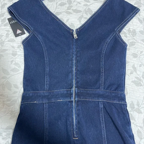 GUESS Navy Sleeveless Denim Jumpsuit - Picture 2 of 10